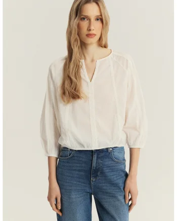 Bluza-tunica cu maneci trei sferturi, Crem