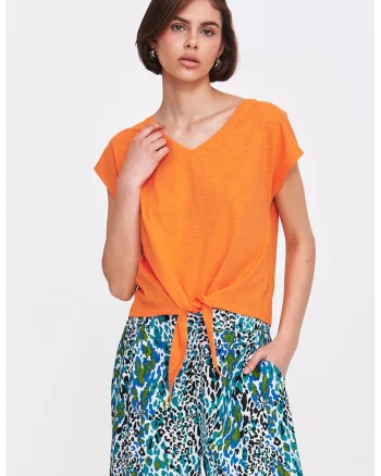 Tricou din bumbac cu detaliu cu nod, Portocaliu
