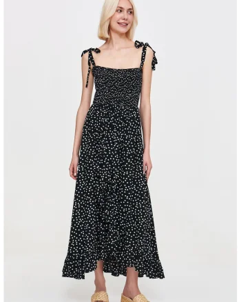 Rochie evazata cu slit frontal, Alb/Negru