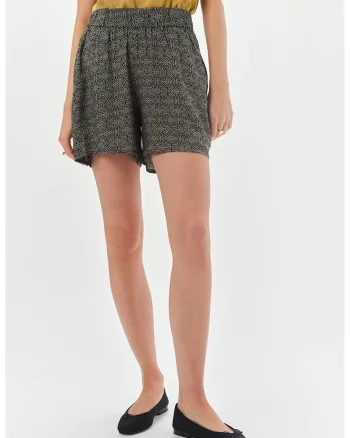 Pantaloni scurti cu model si talie elastica, Negru/Bej