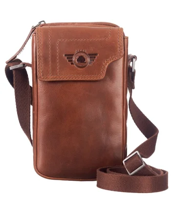 Geanta umar pentru telefon, unisex, piele naturala coniac 13 x 21 cm, Waxy Vintage,