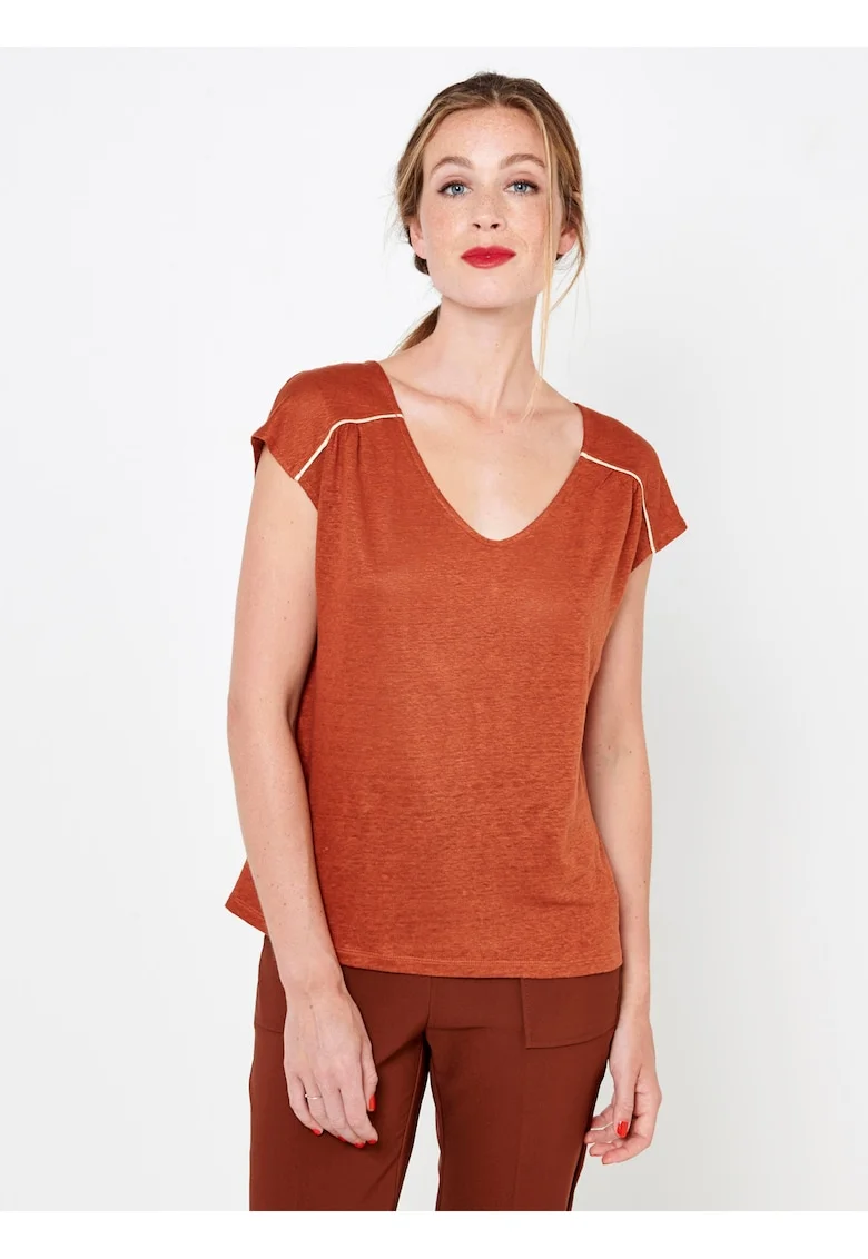 Tricou din in cu nasturi la spate