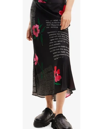 Fusta midi asimetrica cu imprimeu floral