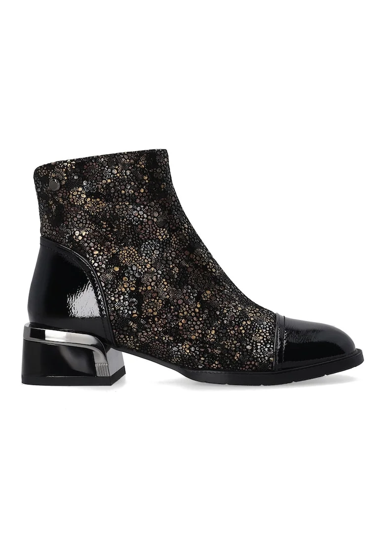 Botine cu detalii din piele lacuita si imprimeu floral