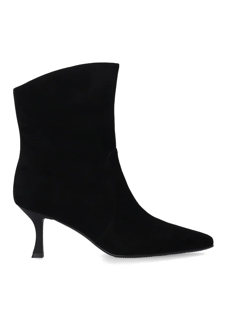 Botine din piele intoarsa cu varf ascutit si toc