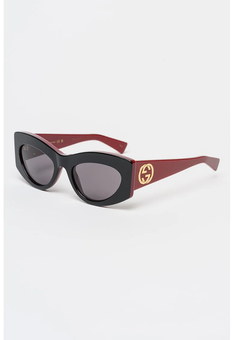 Ochelari de soare cat-eye cu logo, Auriu/Rosu inchis