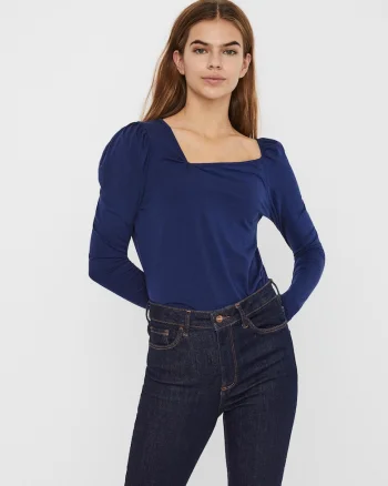 Bluza din amestec de bumbac organic cu decolteu asimetric