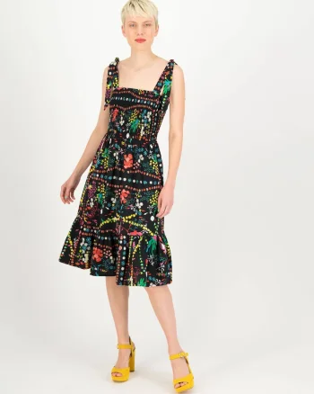 Rochie din amestec de bumbac organic cu model floral
