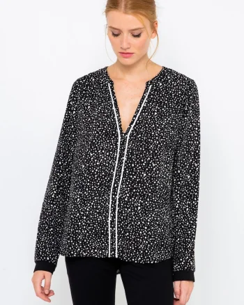 Bluza cu imprimeu abstract si decolteu in v,