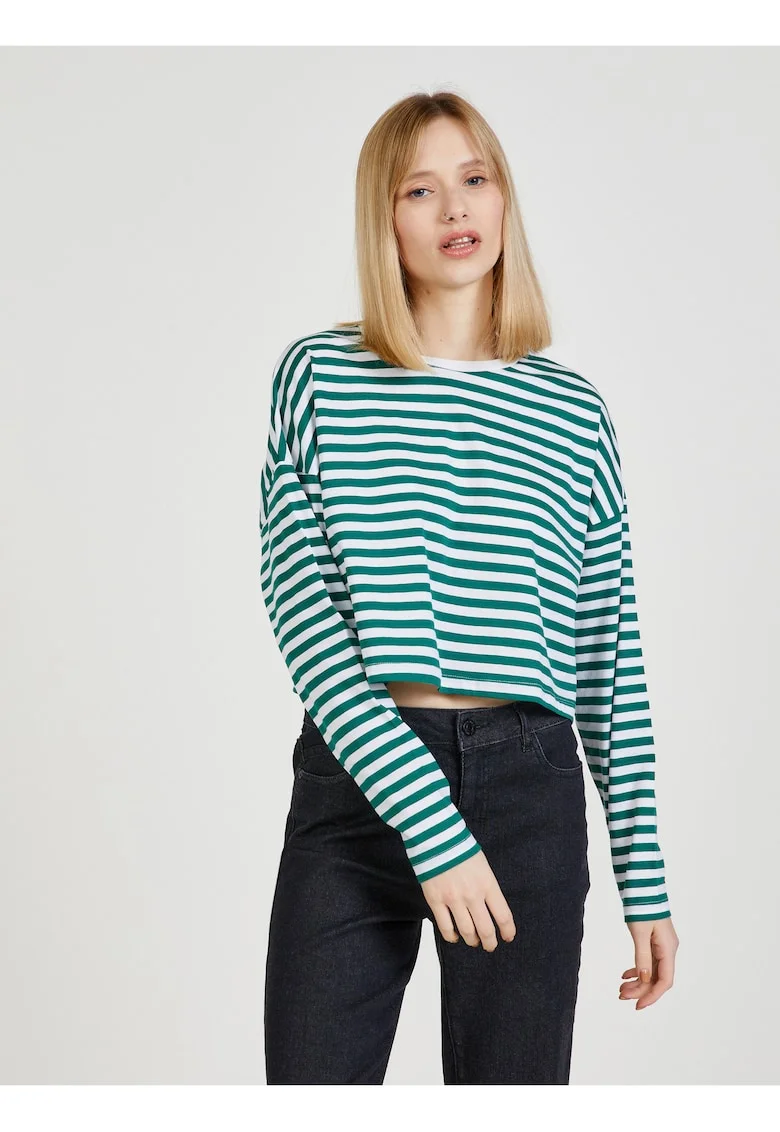 Bluza scurta din bumbac cu model in dungi,