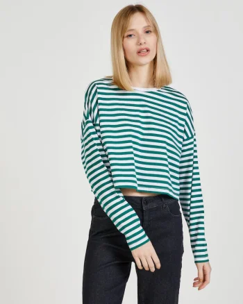 Bluza scurta din bumbac cu model in dungi,