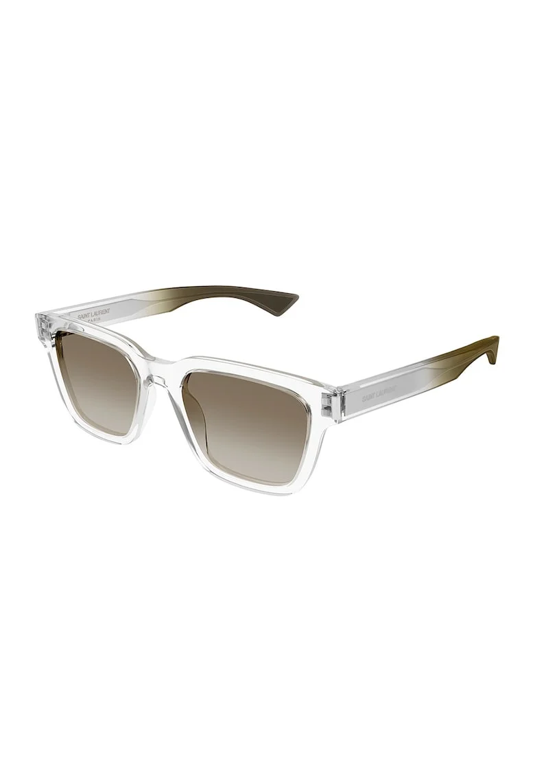 Ochelari de soare unisex patrati, Kaki inchis/Transparent