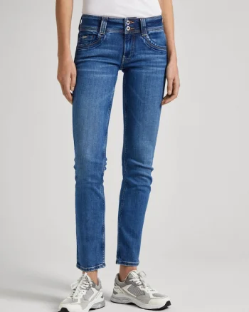Blugi slim fit cu aspect prespalat,