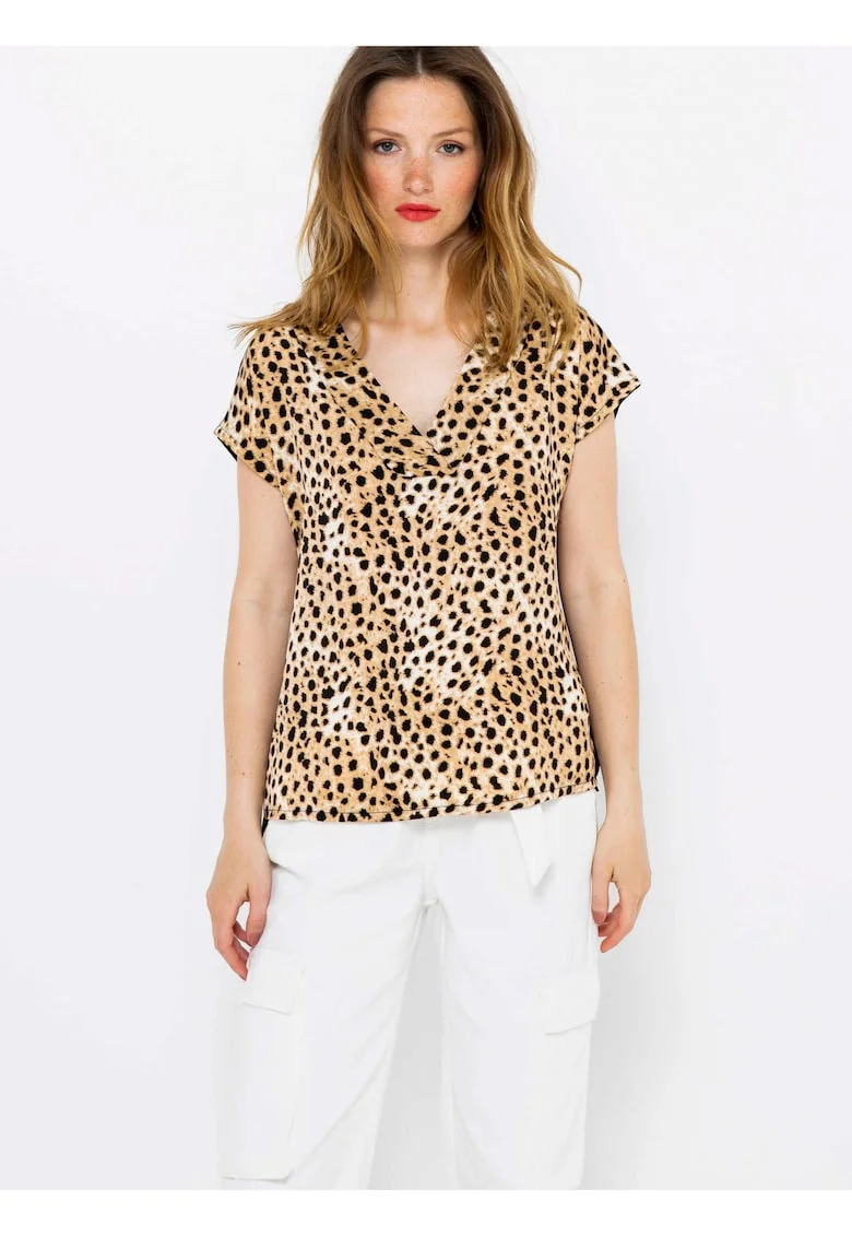 Bluza cu imprimeu leopard si maneca scurta