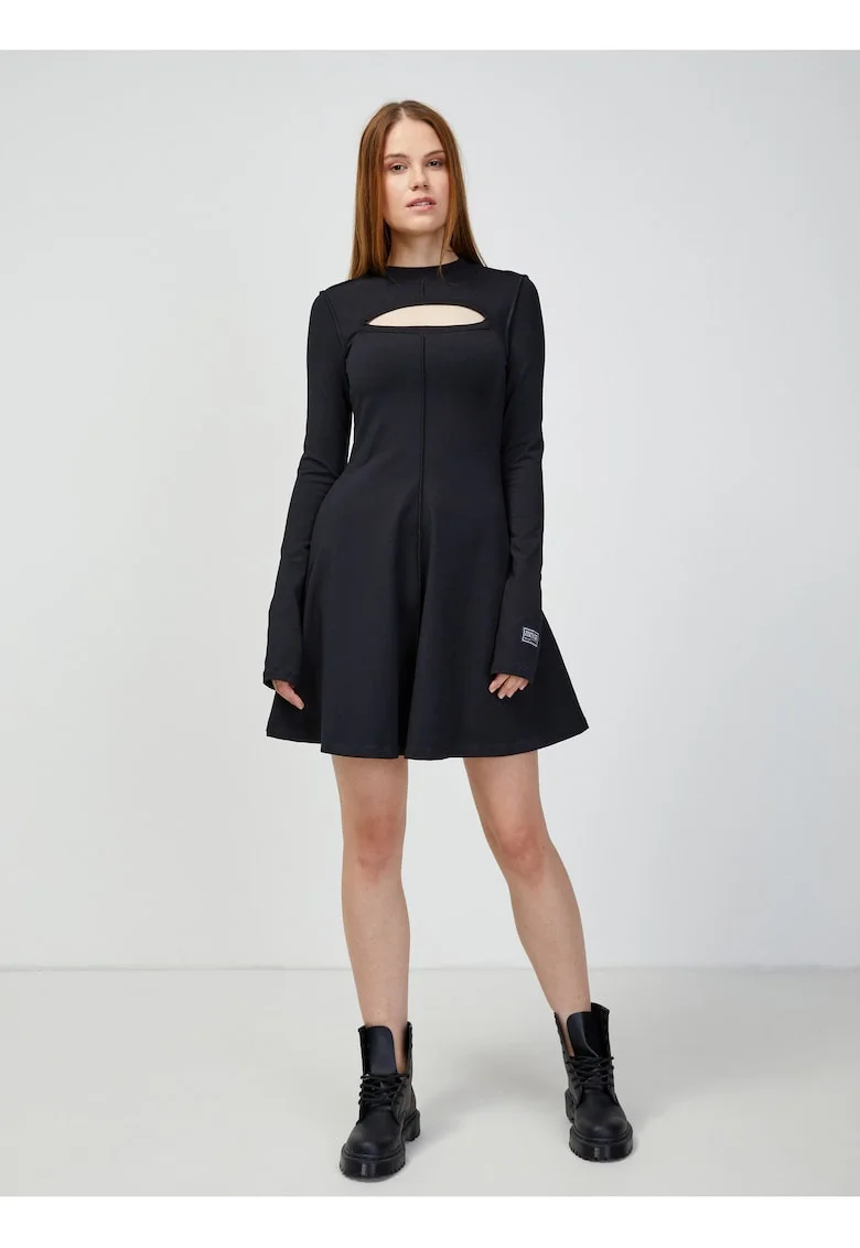 Rochie din amestec de bumbac cu decupaj frontal si model uni,