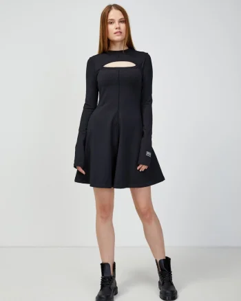 Rochie din amestec de bumbac cu decupaj frontal si model uni,