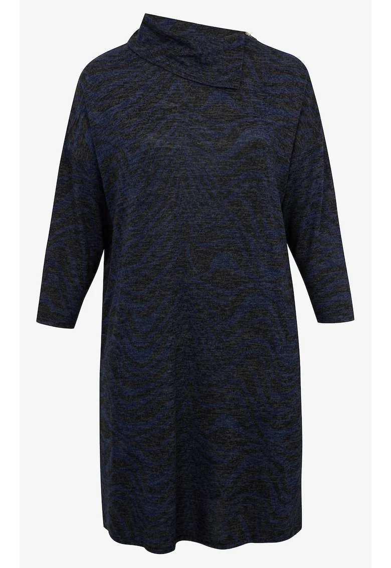 Rochie-pulover cu maneci lungi si model abstract,