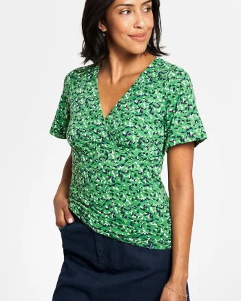 Tricou din amestec de bumbac organic cu decolteu in V,