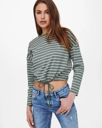 Bluza cu model in dungi si terminatie cu snur de ajustare