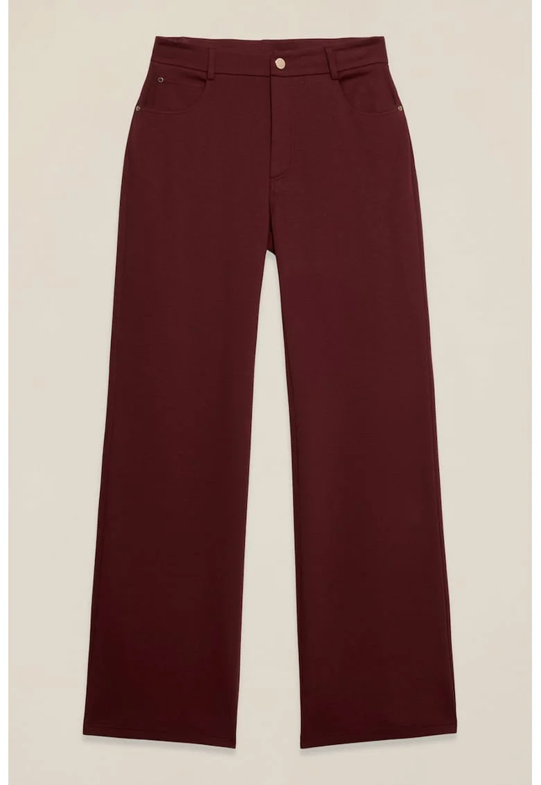 Pantaloni din amestec de bumbac cu buzunare si croiala ampla, Visiniu