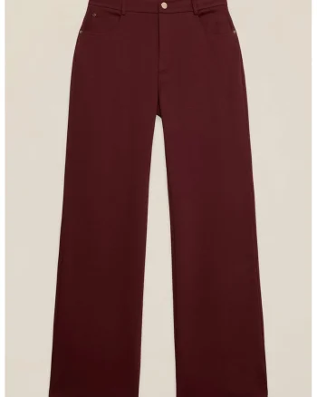 Pantaloni din amestec de bumbac cu buzunare si croiala ampla, Visiniu