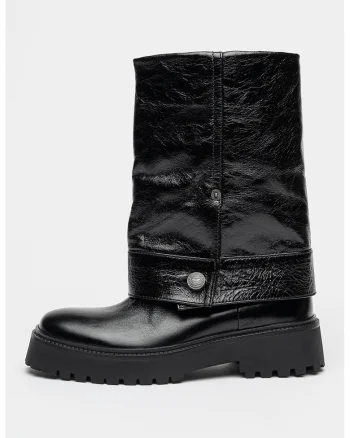 Cizme mid-calf de piele Angie, Negru