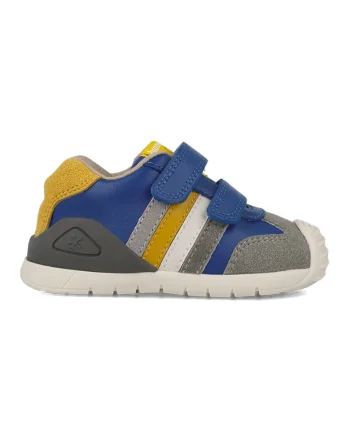 Pantofi sport de piele si piele ecologica cu model colorblock, Gri/Galben/Albastru royal
