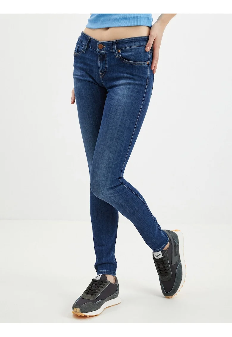 Blugi uni skinny cu talie medie