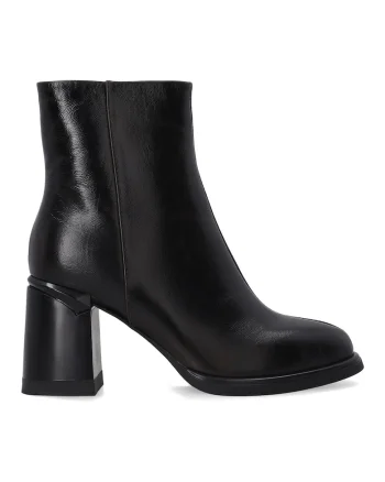 Botine din piele cu toc masiv si varf rotunjt