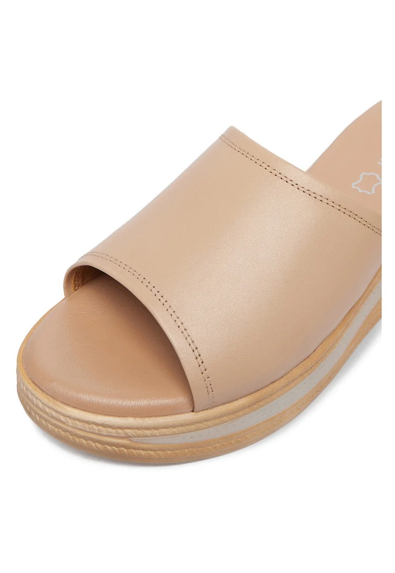 Papuci  bej, piele naturala, Bej