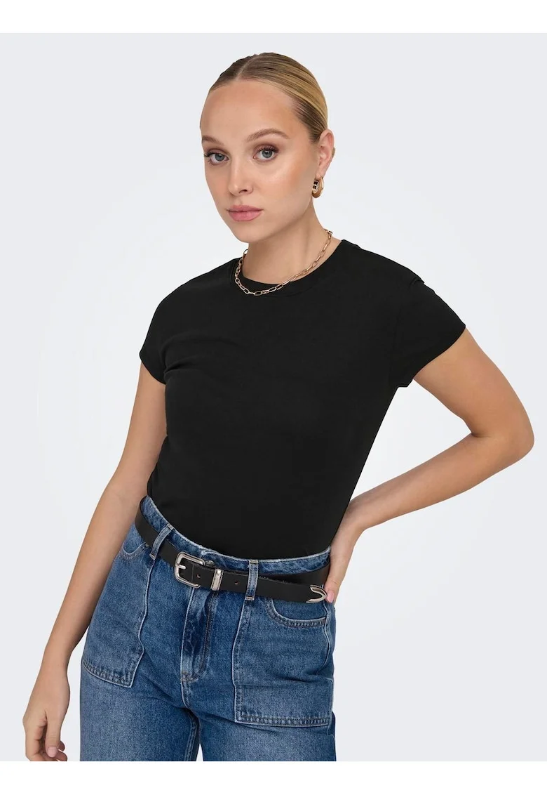 Tricou din bumbac cu aspect cambrat,