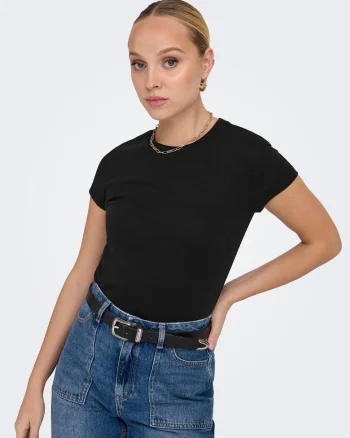 Tricou din bumbac cu aspect cambrat,