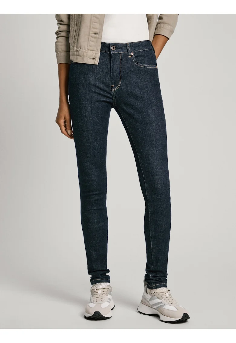 Blugi uni skinny cu talie medie
