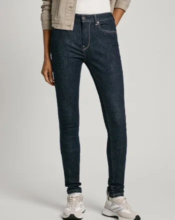 Blugi uni skinny cu talie medie