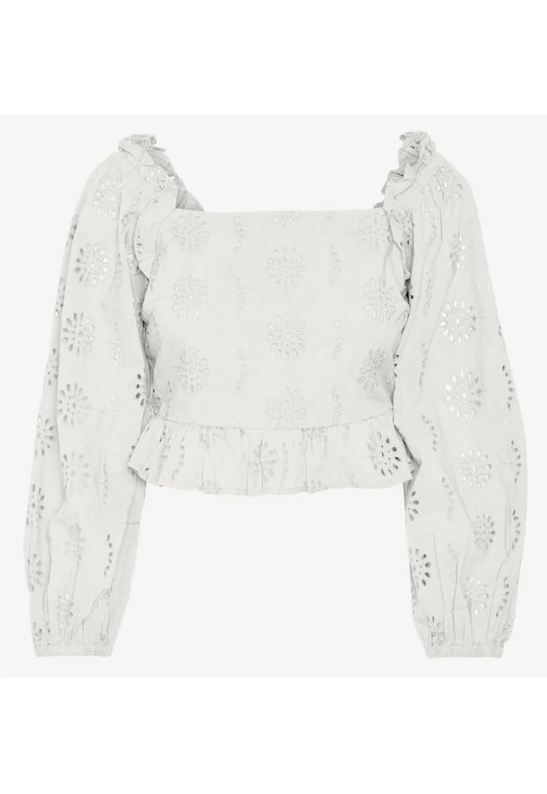 Bluza scurta perforata cu maneci bufante