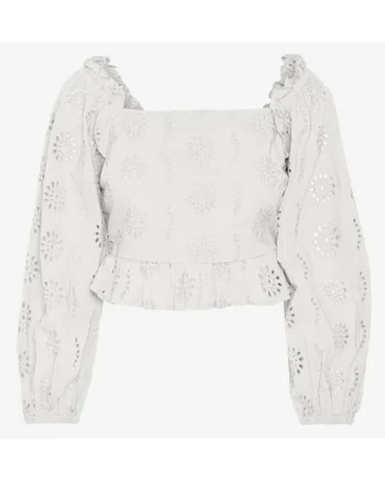 Bluza scurta perforata cu maneci bufante