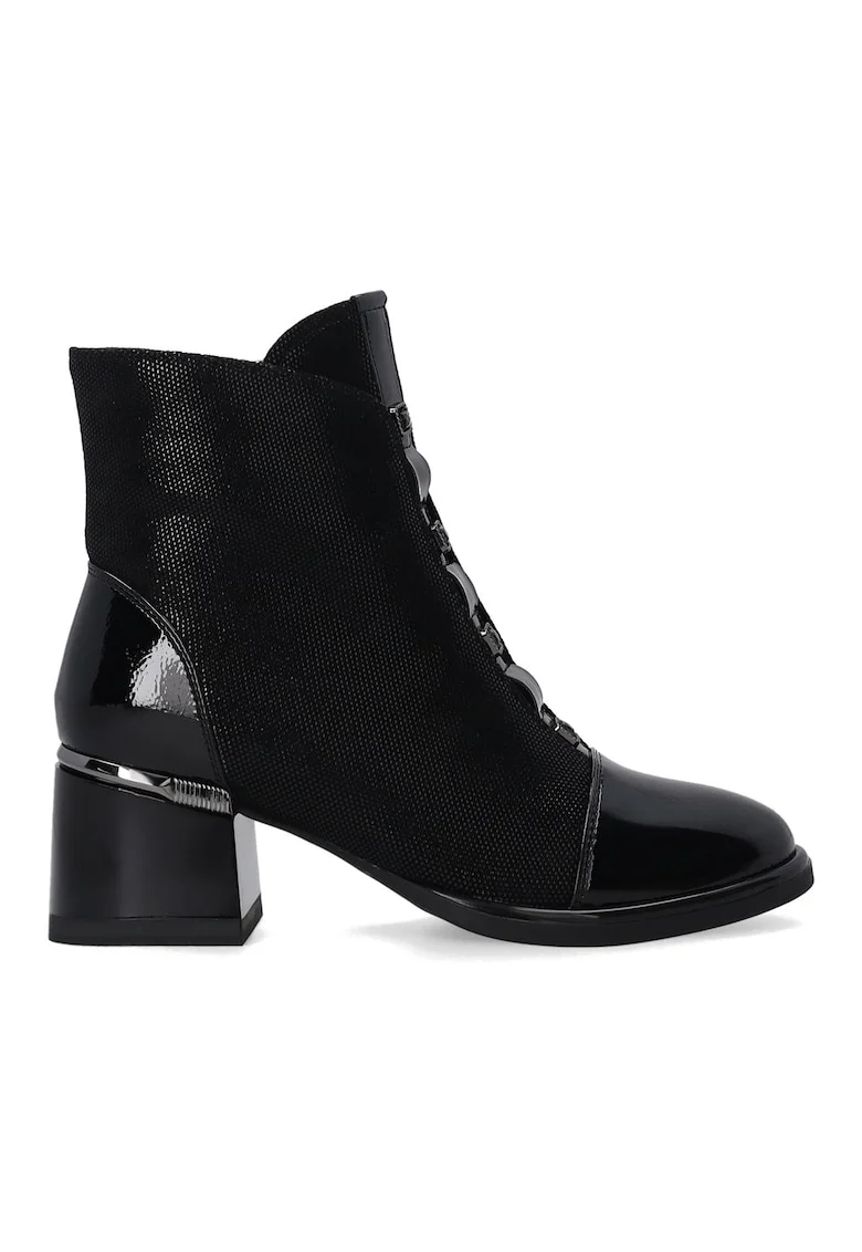 Botine din piele intoarsa si lacuita