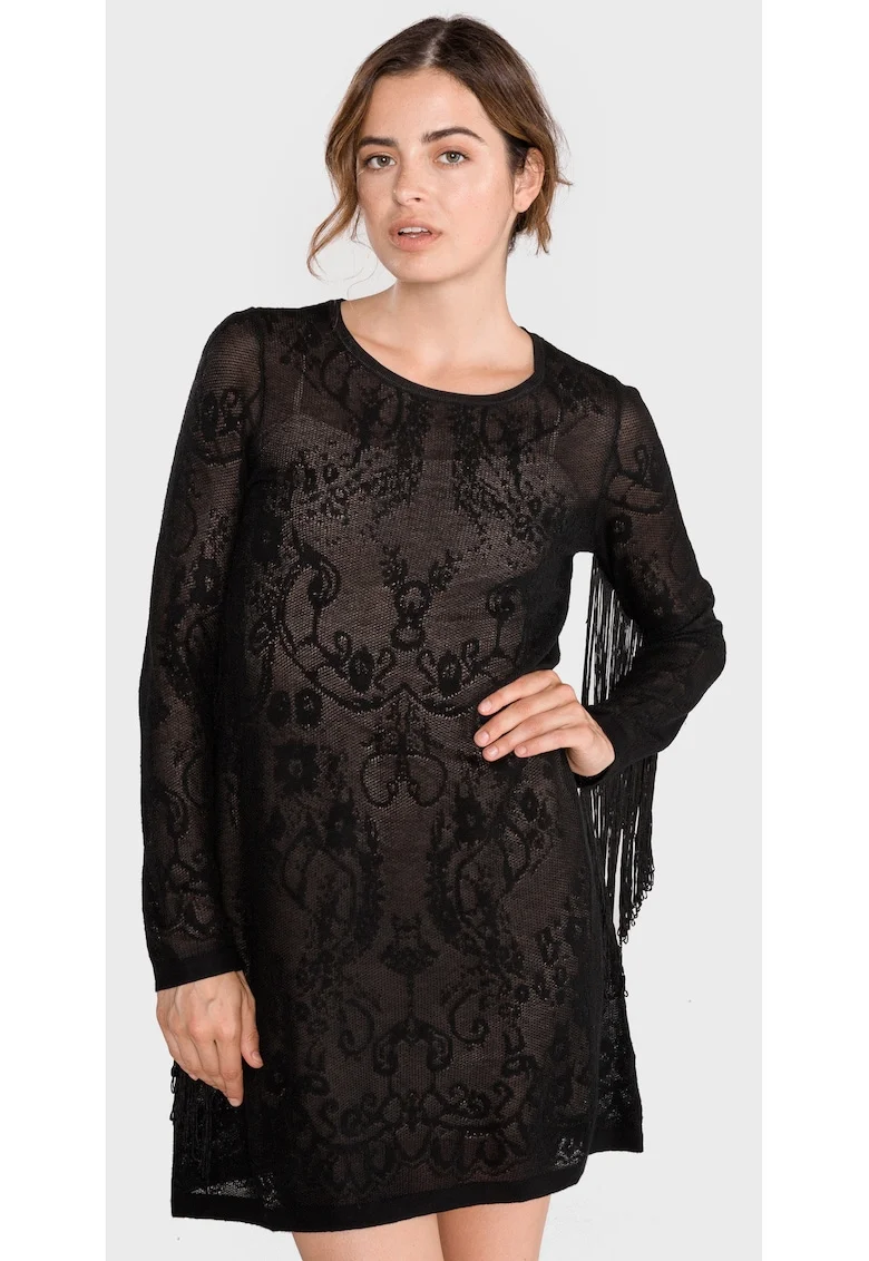 Rochii din tricot cu model brodat si aspect transparent,