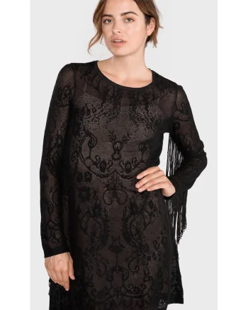 Rochii din tricot cu model brodat si aspect transparent,
