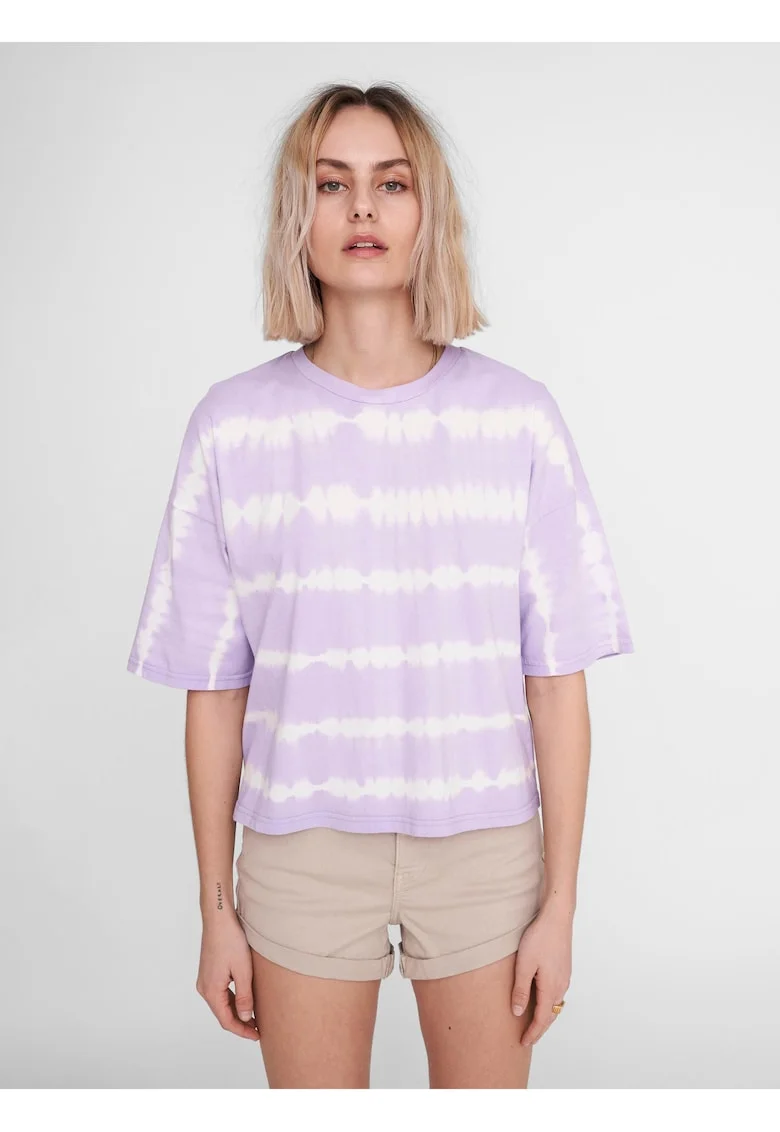 Tricou relaxed fit din amestec de bumbac cu model in dungi,
