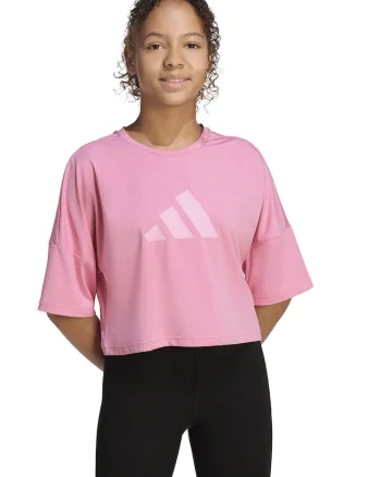 Tricou crop cu imprimeu logo si maneci cazute, Roz deschis