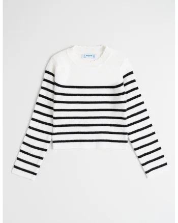 Pulover striat cu model in dungi, Alb/Negru