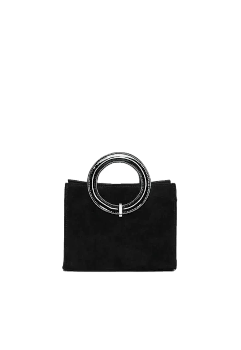 Geanta dama piele,  Olivia, velur lac negru, 22x10x17 cm