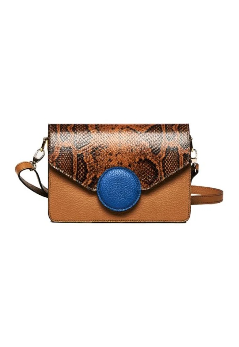Geanta dama piele,  Carmen, coniac albastru, 22x10x15 cm