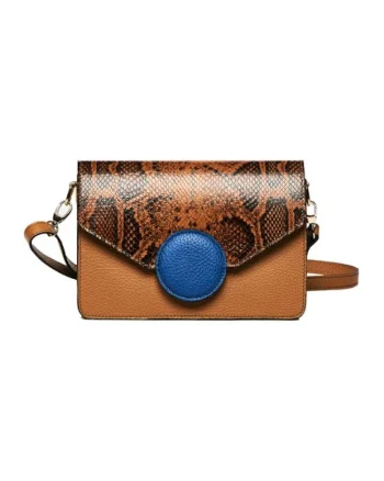 Geanta dama piele,  Carmen, coniac albastru, 22x10x15 cm