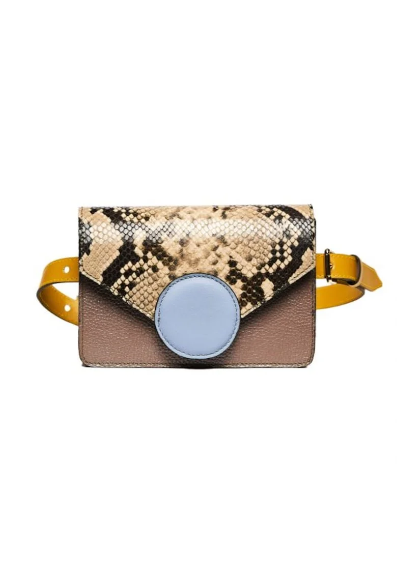 Geanta dama piele,  Cora, grej bleu galben, 22x10x15 cm