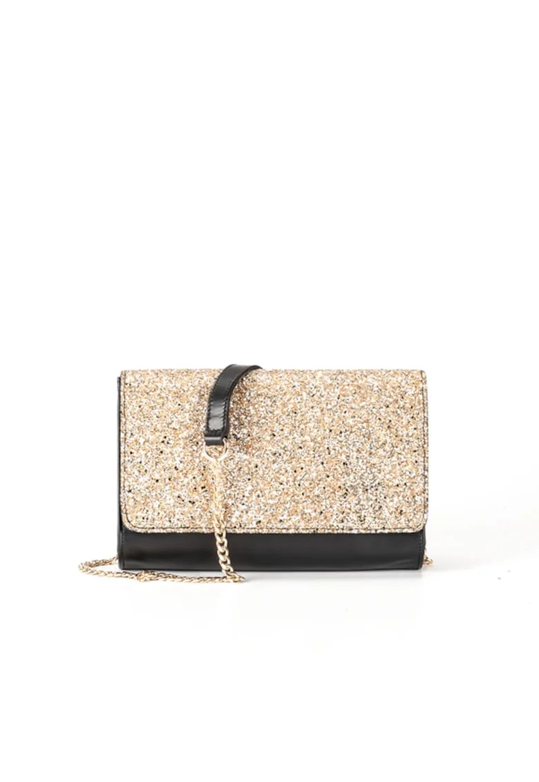 Geanta dama piele,  Plic Laura 41 CR sclipici auriu, 26x7x17 cm