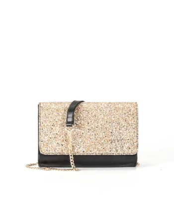 Geanta dama piele,  Plic Laura 41 CR sclipici auriu, 26x7x17 cm