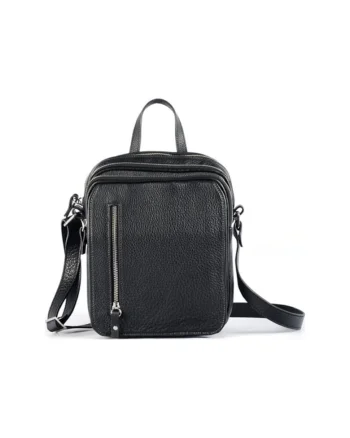 Borseta barbati piele,  Sebastian, negru, 16x9x18 cm