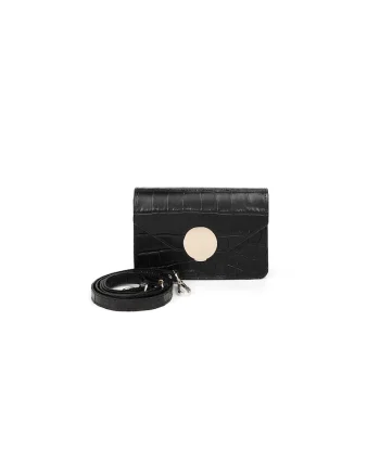 Geanta dama piele,  Cora, croco negru, 19 x 5 x 13 cm